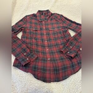 PAIGE Burgundy and Black Plaid Shirt M